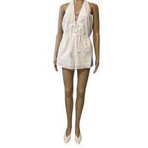 Chic White Lace-Up Halter Romper